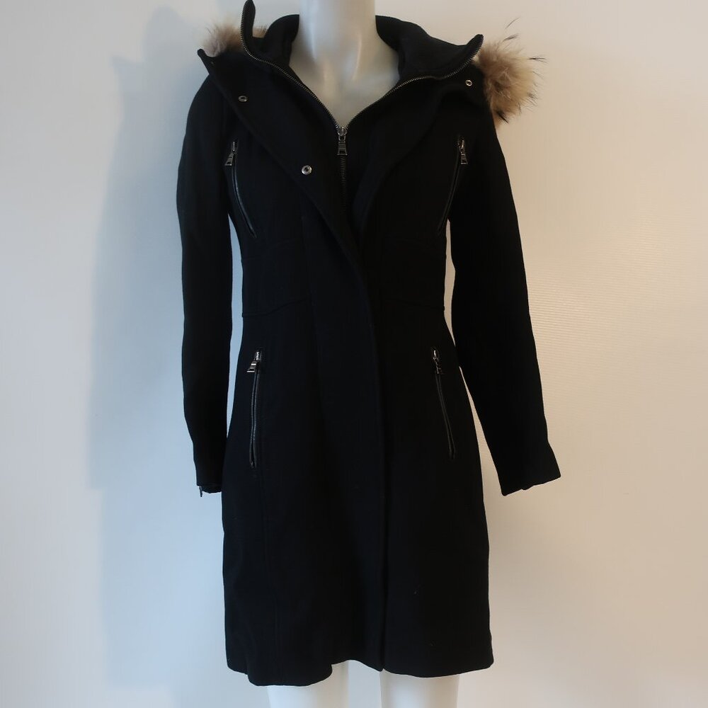 Women Marc New York Andrew Marc Black Wool Nylon Blend Hooded Coat Jacket 2